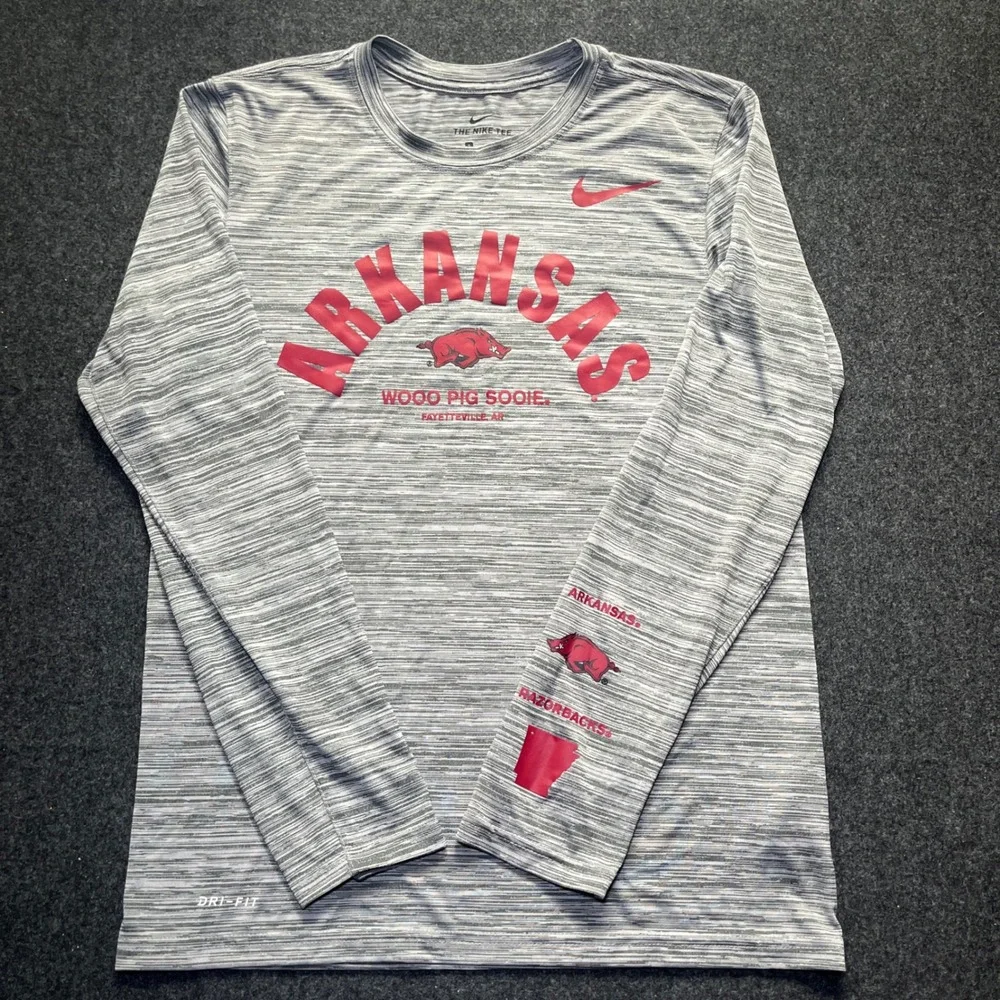 Nike Arkansas Razorbacks Mens Small Grey Dri-FIT Long Sleeve Tee
